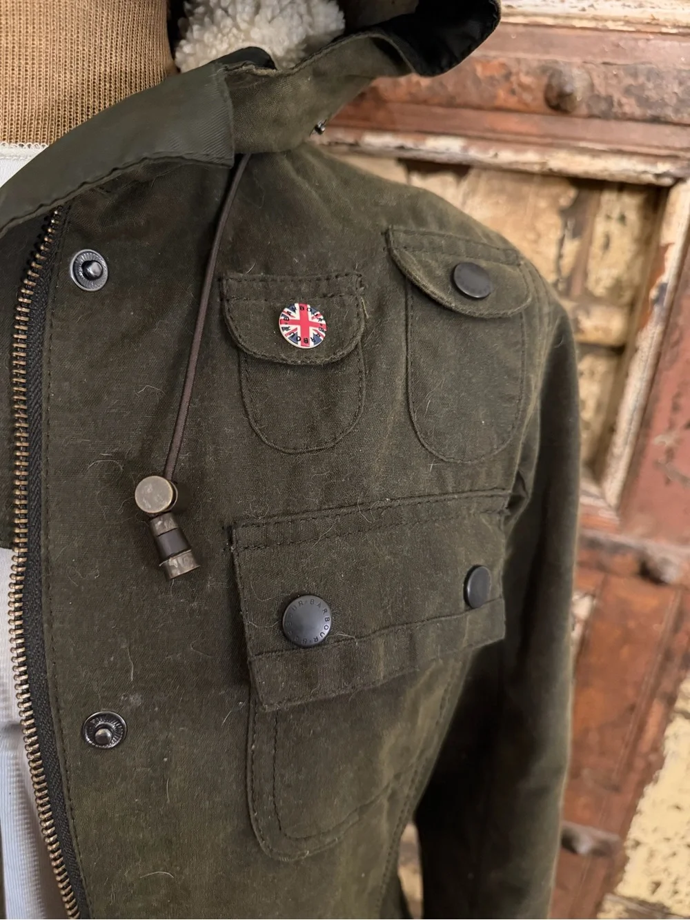 Women’s Barbour Olive Green Hooded Field Jacket size 4 - style Brighton Parka
